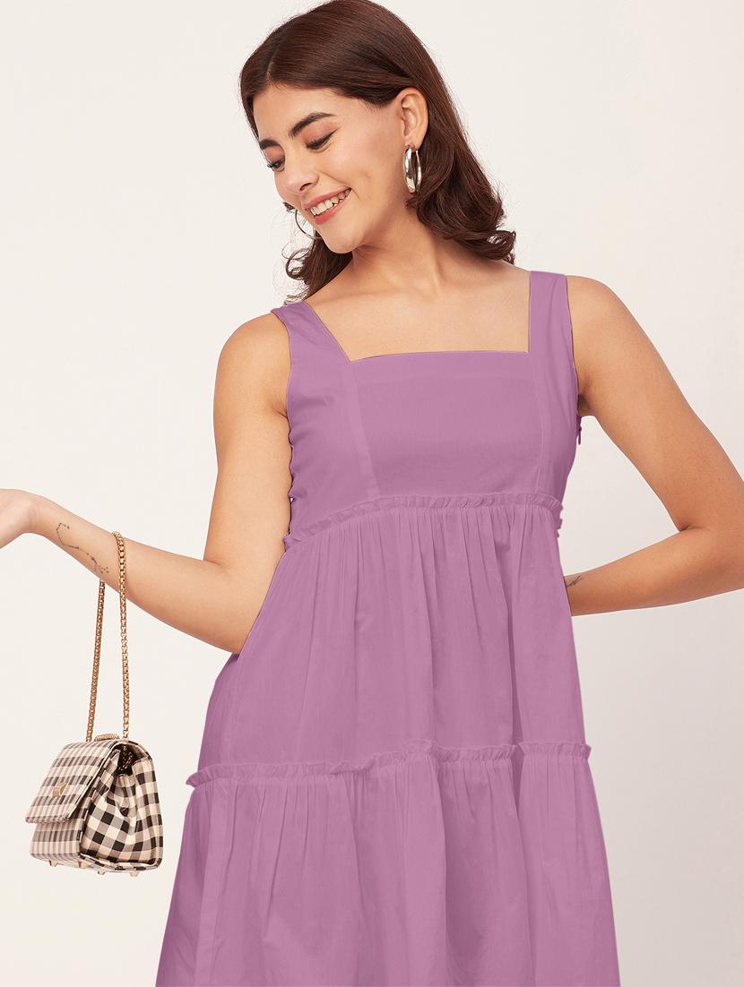 lavender solid fit & flare dress - 20473202 - Standard Image - 4