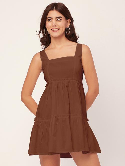 brown solid fit & flare dress - 20473203 - Standard Image - 0