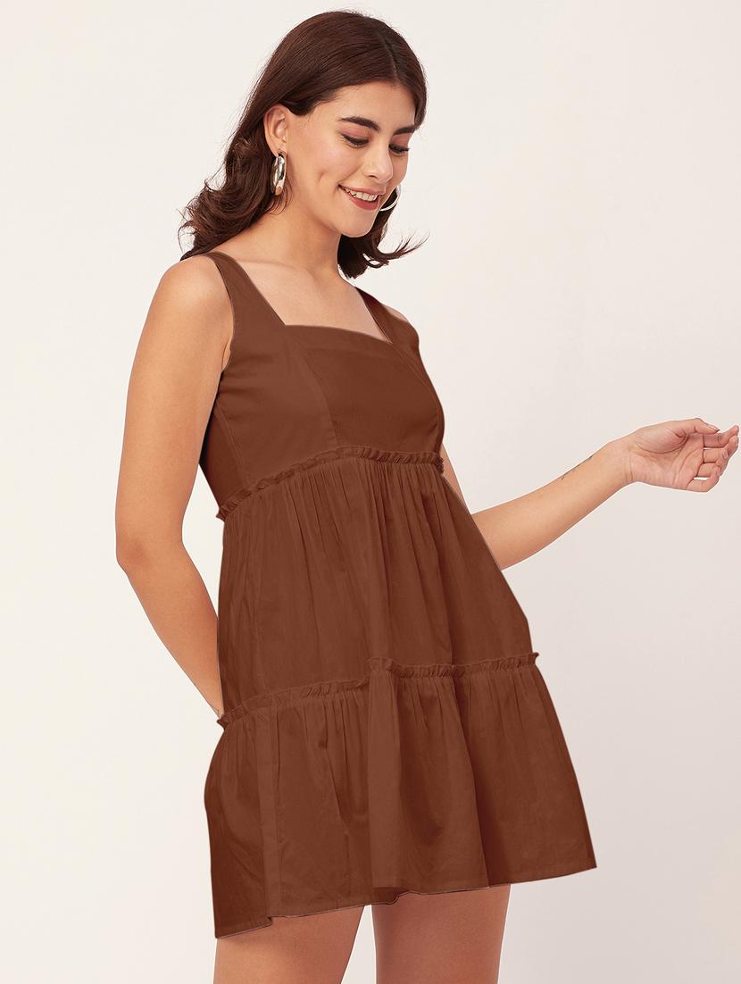 brown solid fit & flare dress - 20473203 - Standard Image - 1