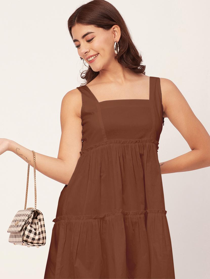 brown solid fit & flare dress - 20473203 - Standard Image - 4