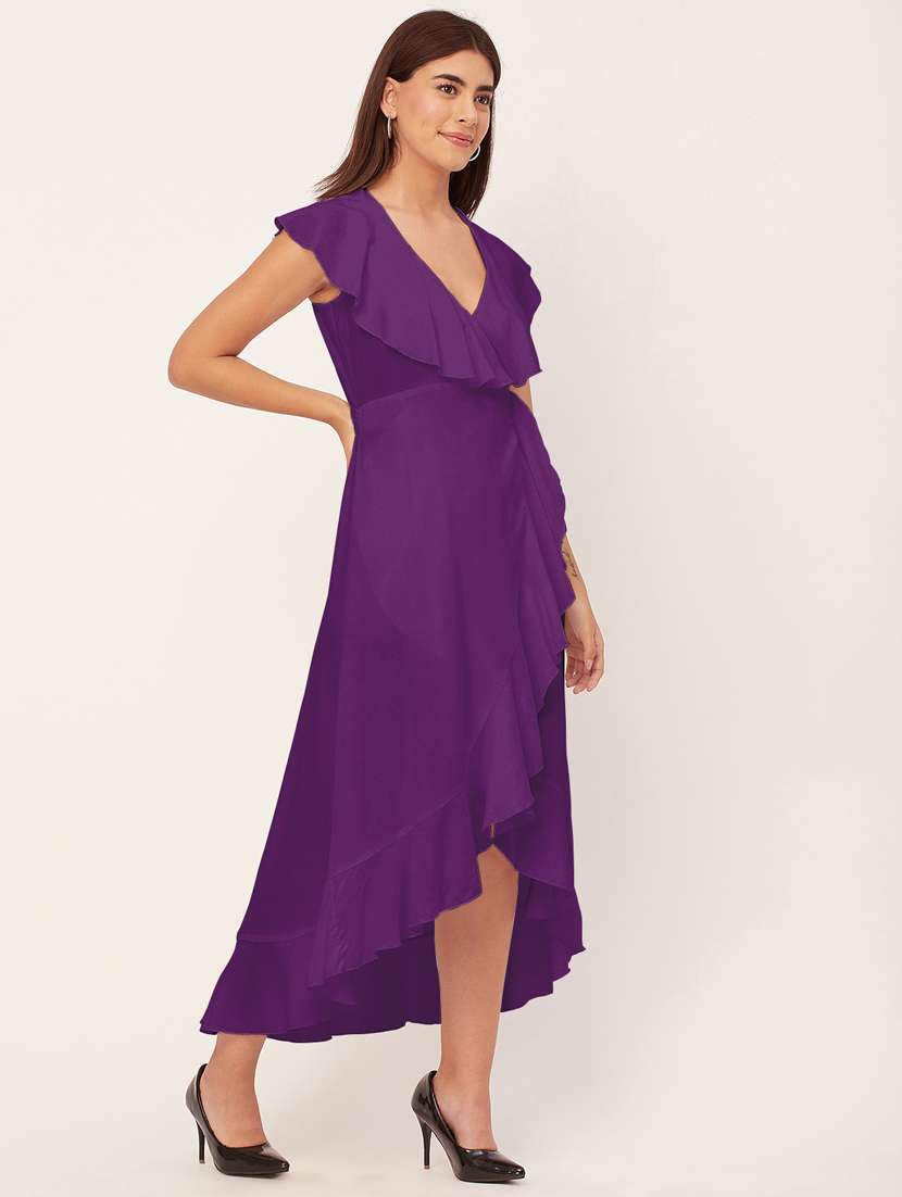 purple solid sleeveless wrap dress - 20473209 -  Standard Image - 1