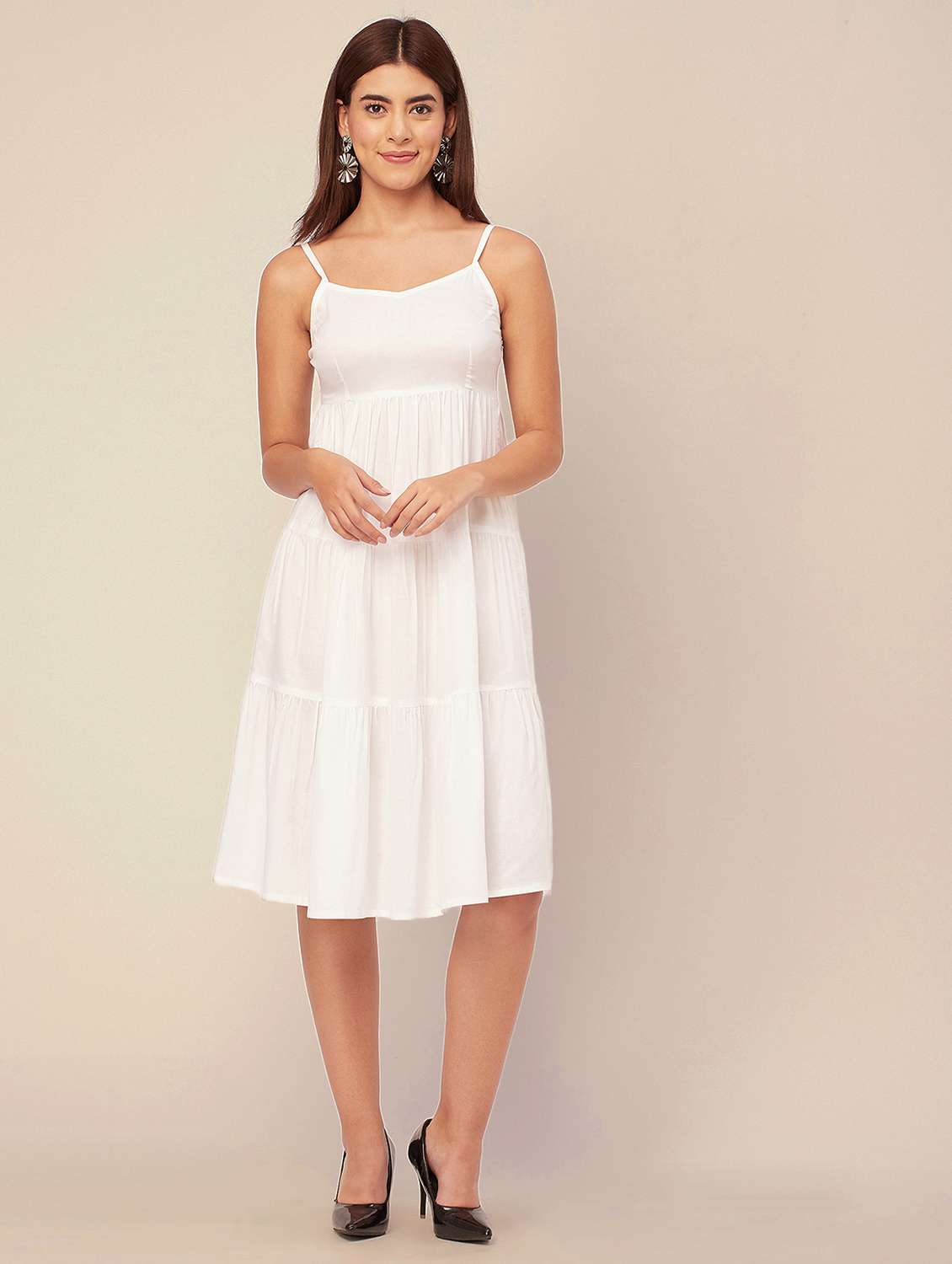 white solid tiered dress