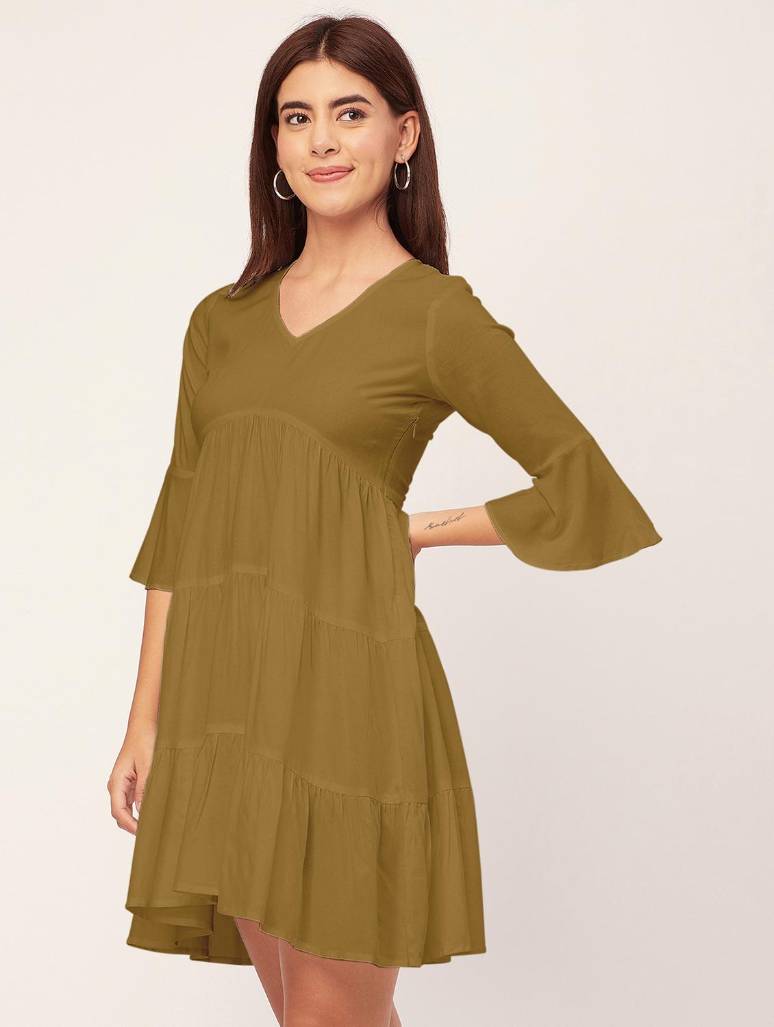 olive solid tiered dress - 20473243 - Standard Image - 1