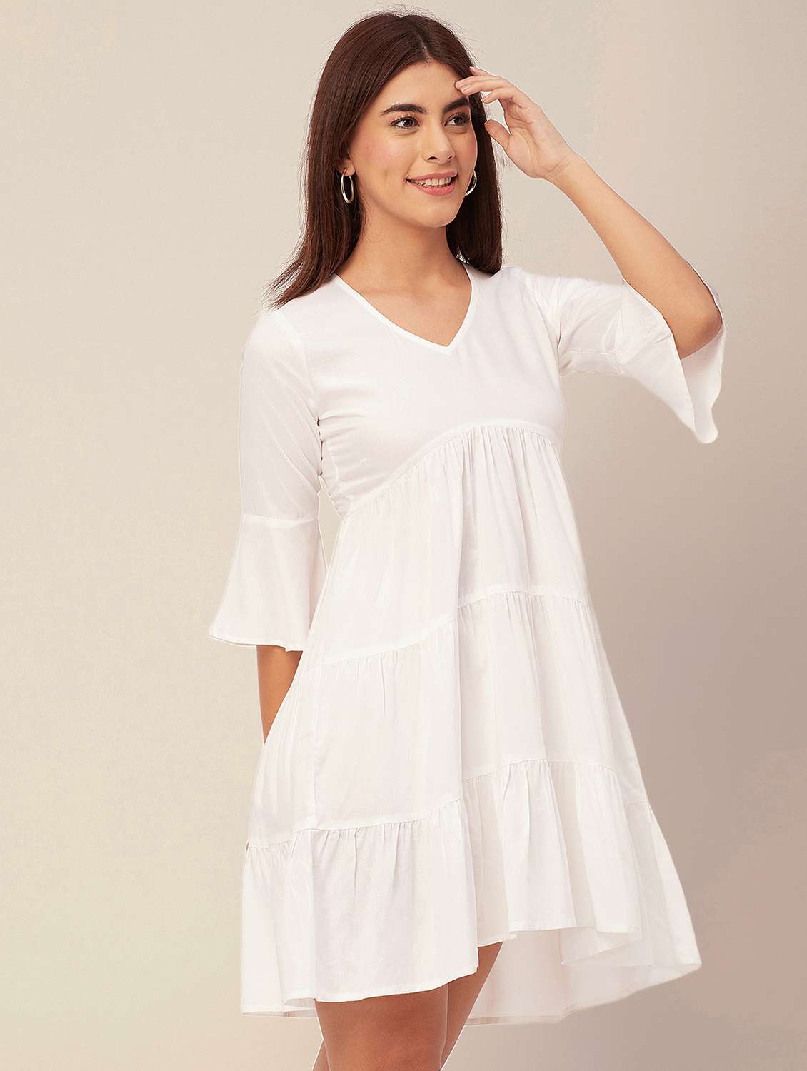 white solid tiered dress