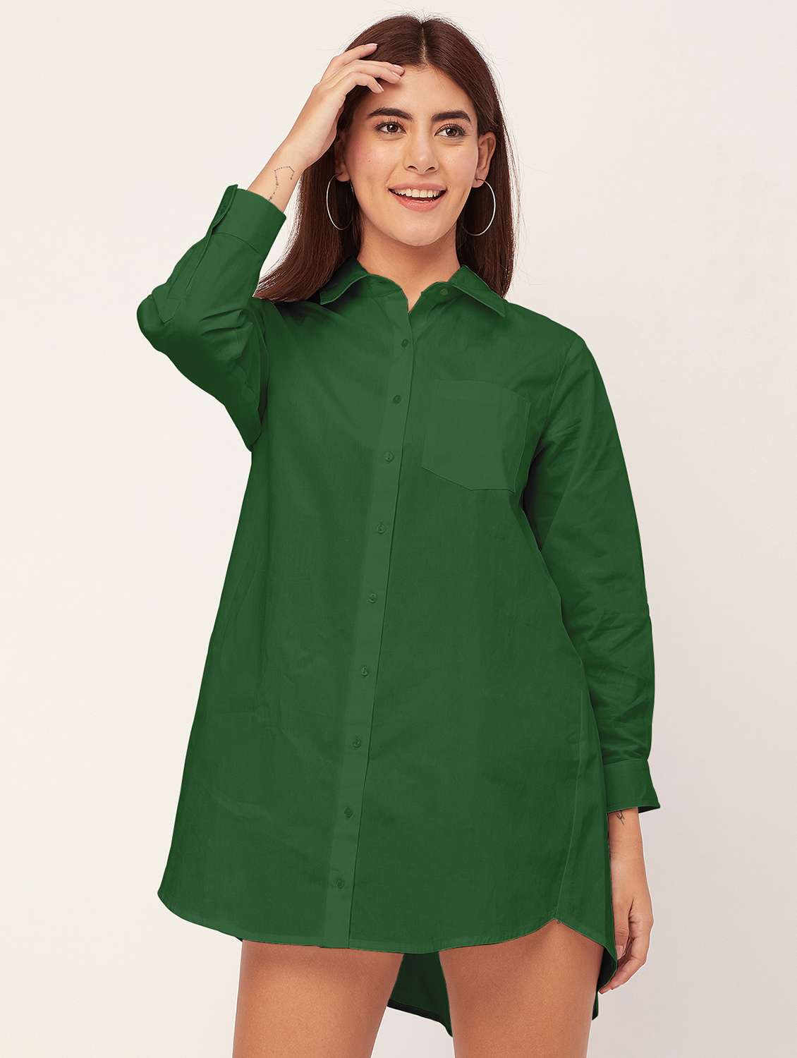 green solid shirt dress