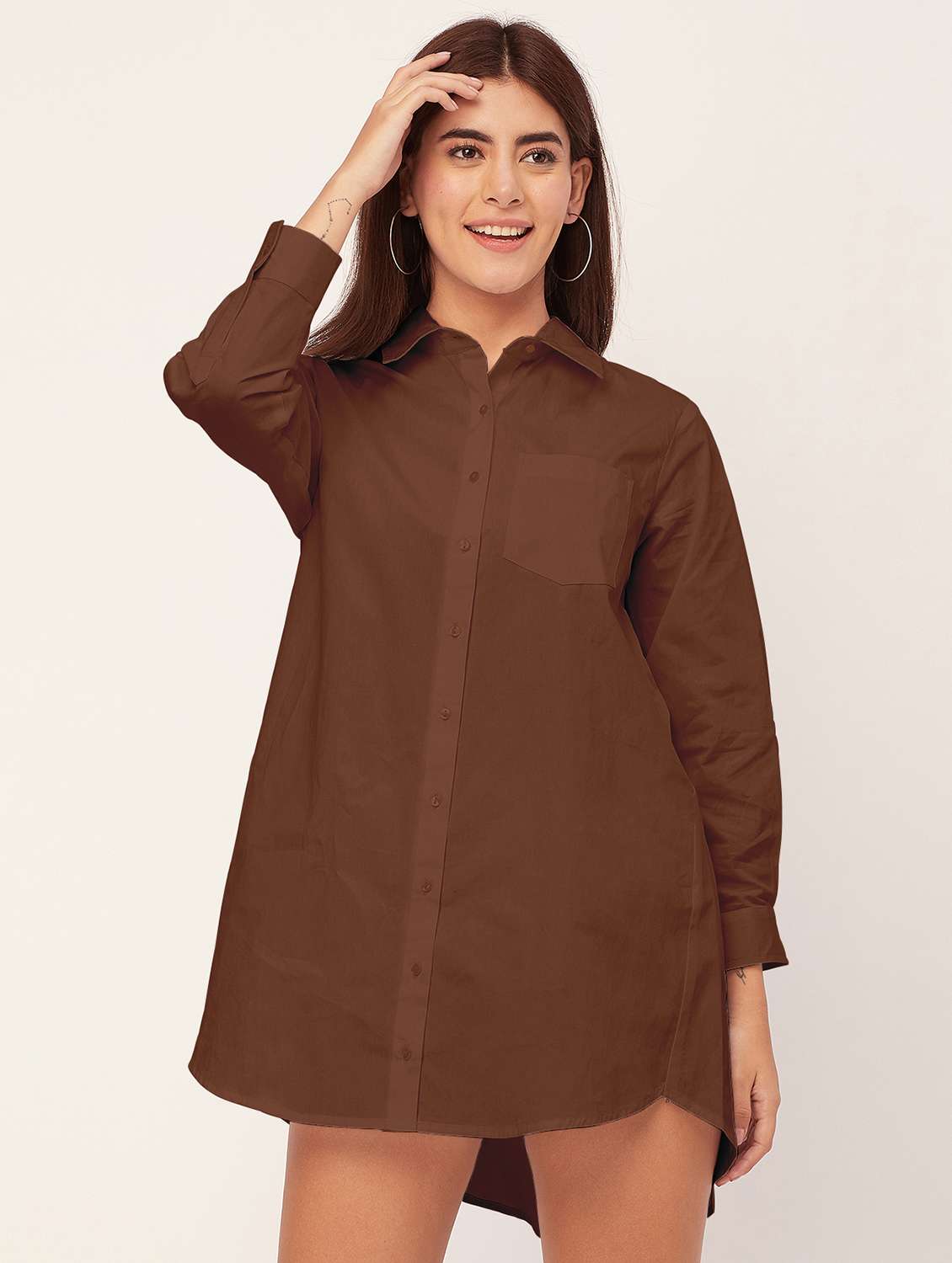 brown solid shirt dress