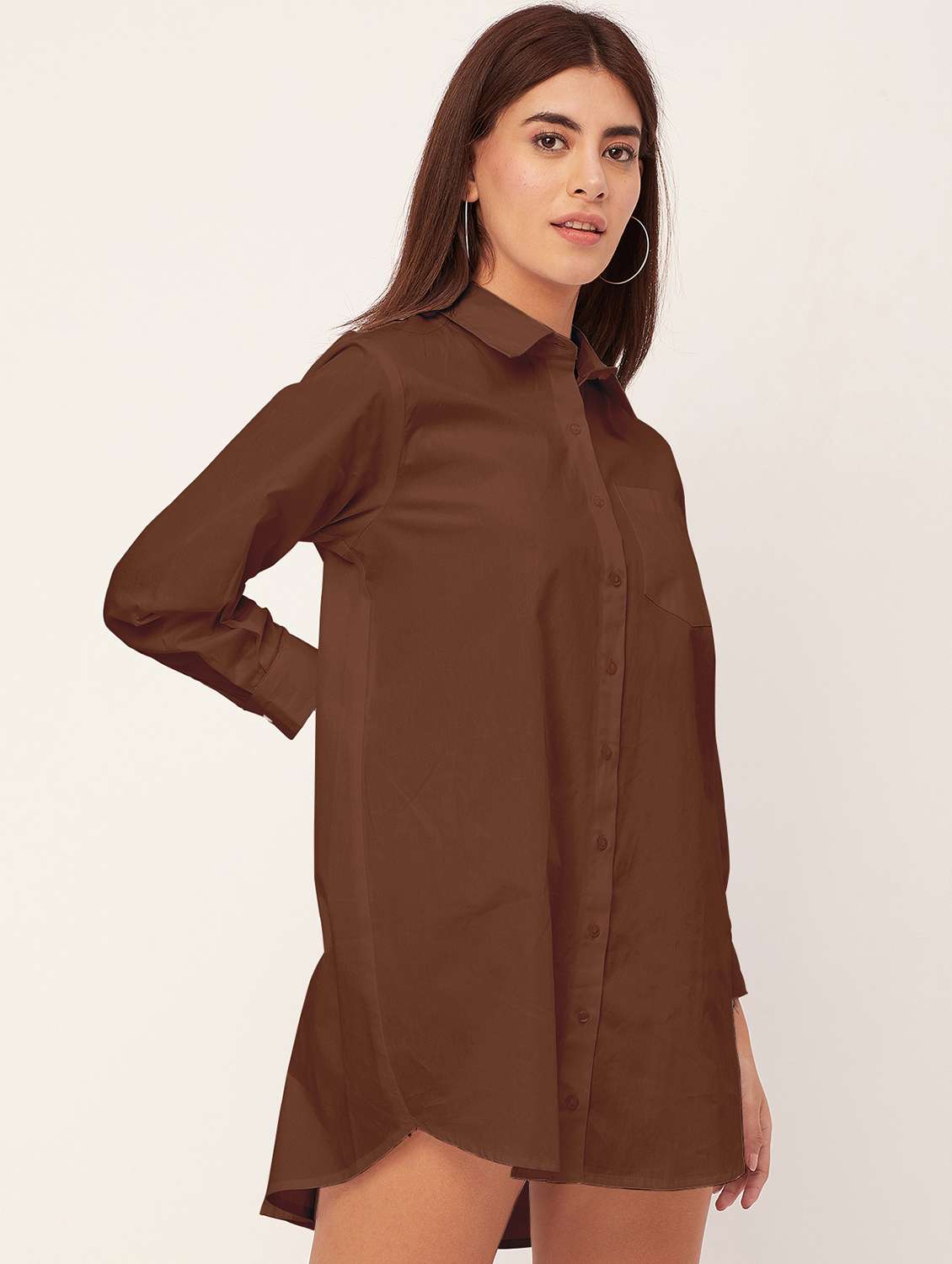 brown solid shirt dress - 20473250 -  Standard Image - 1