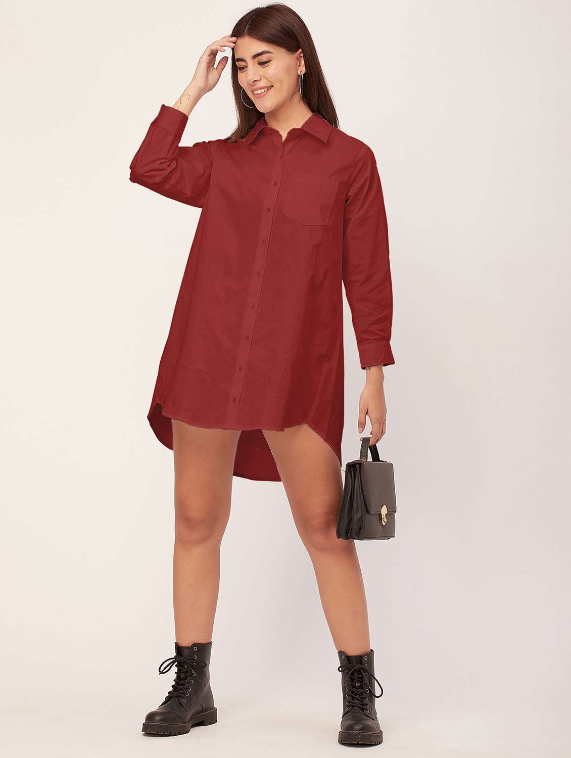 red solid shirt dress - 20473252 -  Standard Image - 4