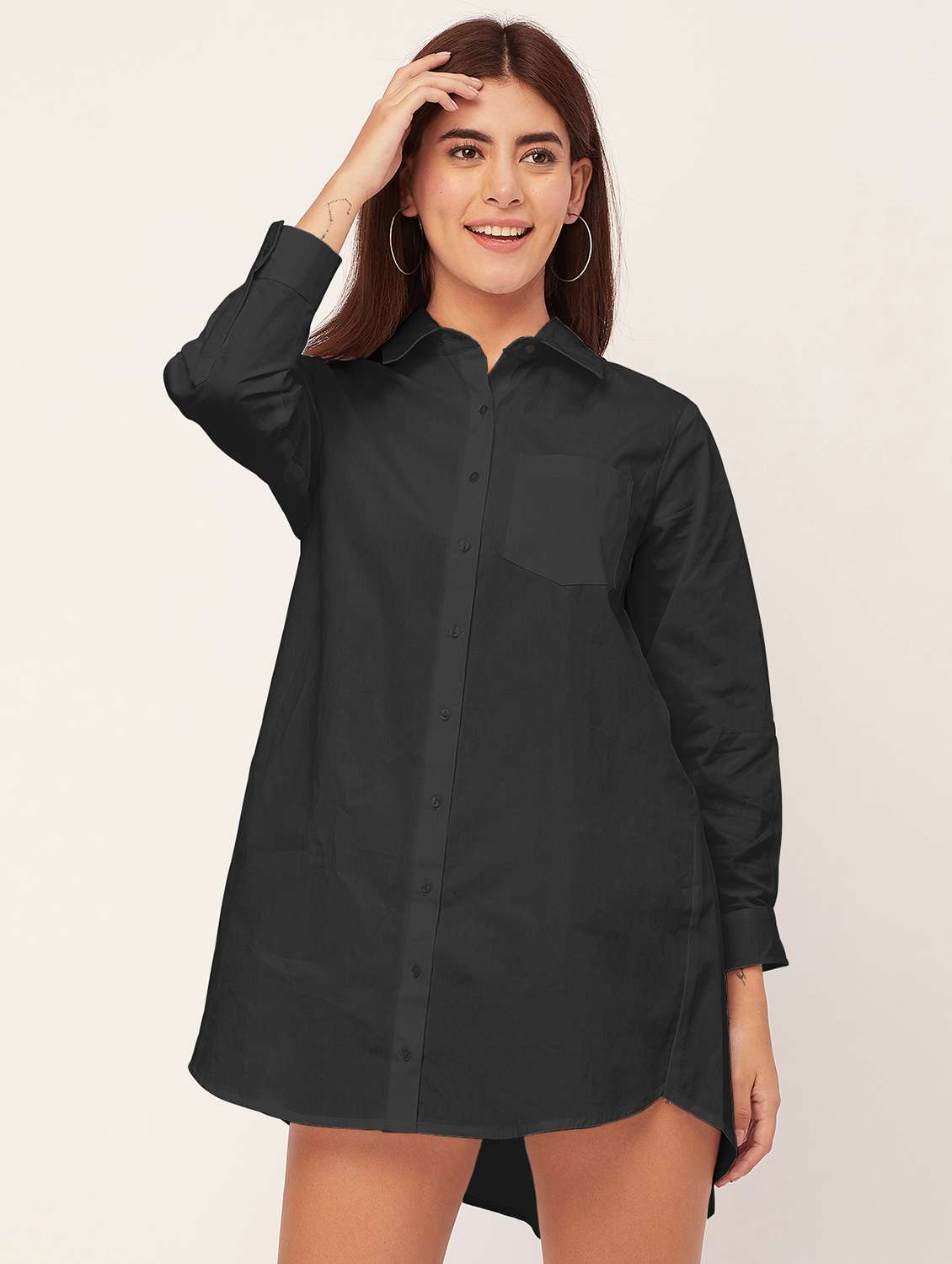 black solid shirt dress