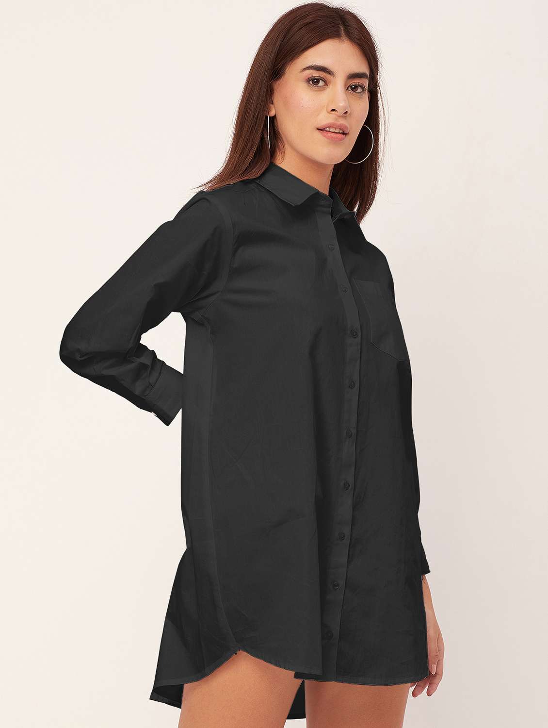 Black Solid Shirt Dress - 20473253 -  Standard Image - 1