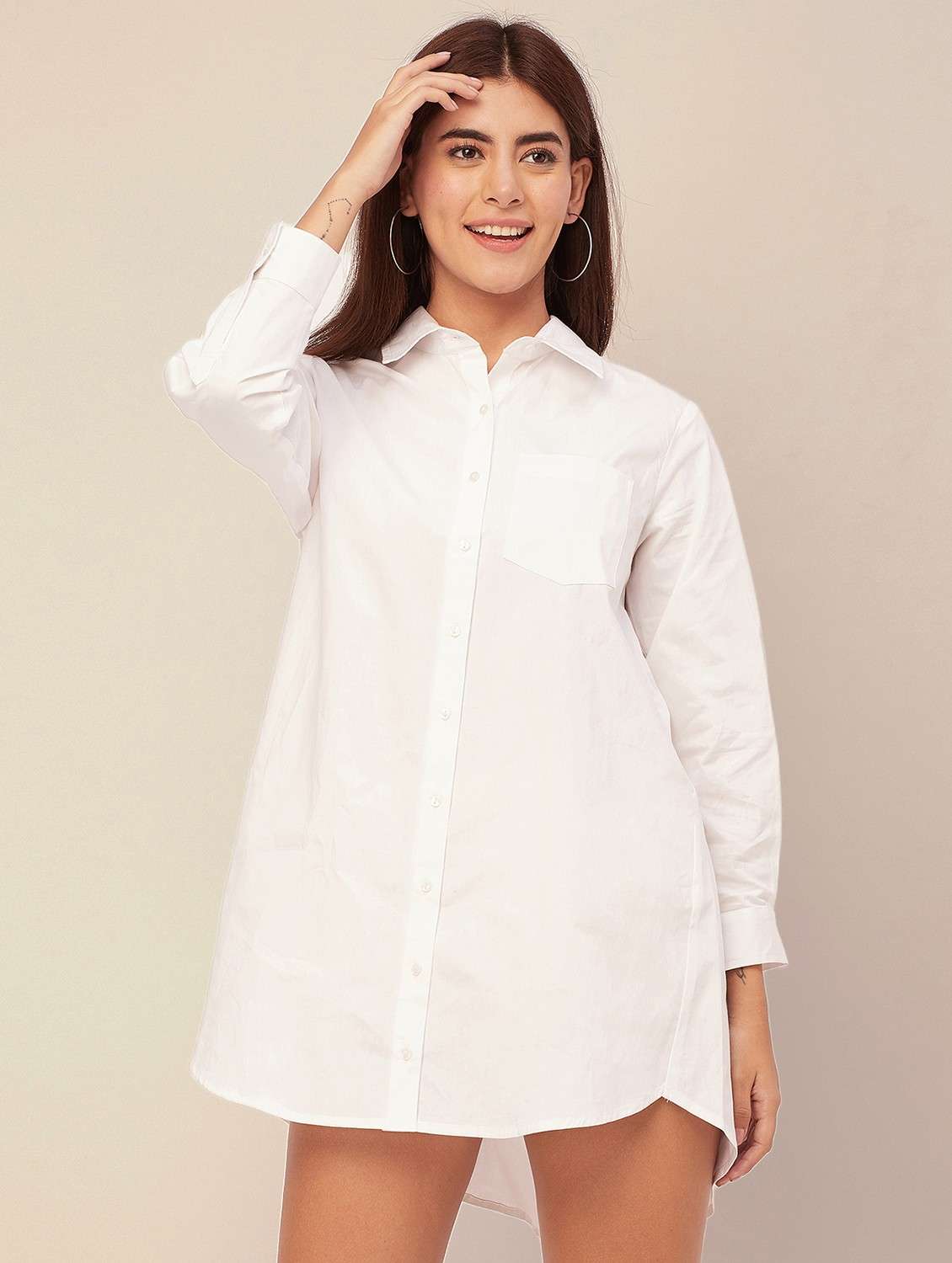 white solid shirt dress