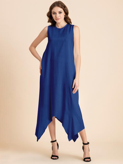 women blue solid asymmetric dress - 20473259 -  Standard Image - 0