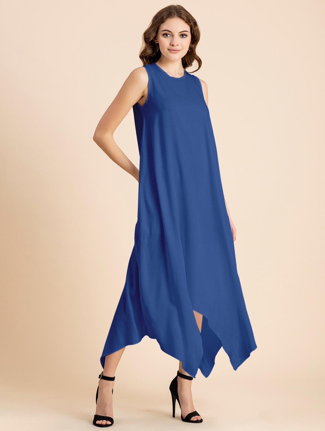 women blue solid asymmetric dress - 20473259 -  Standard Image - 1