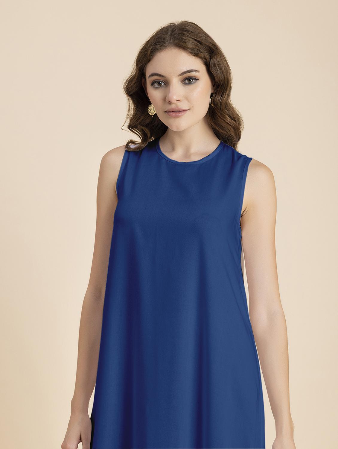 women blue solid asymmetric dress - 20473259 - Standard Image - 4