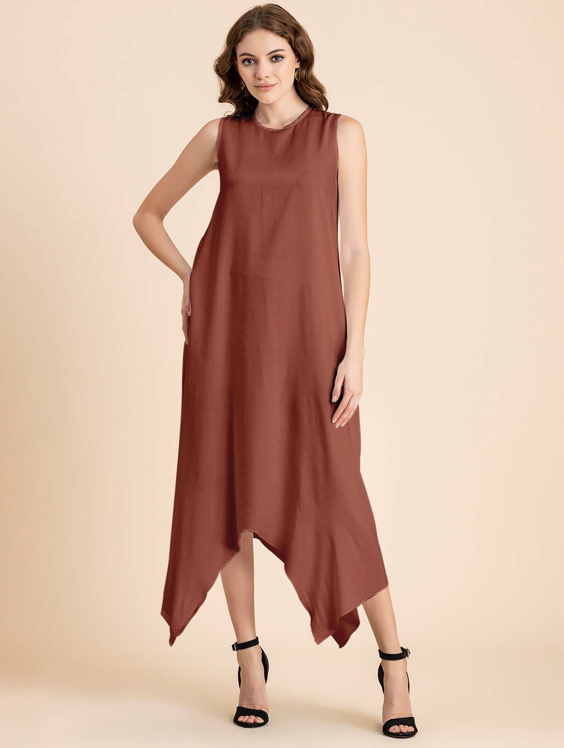 brown solid asymmetric dress