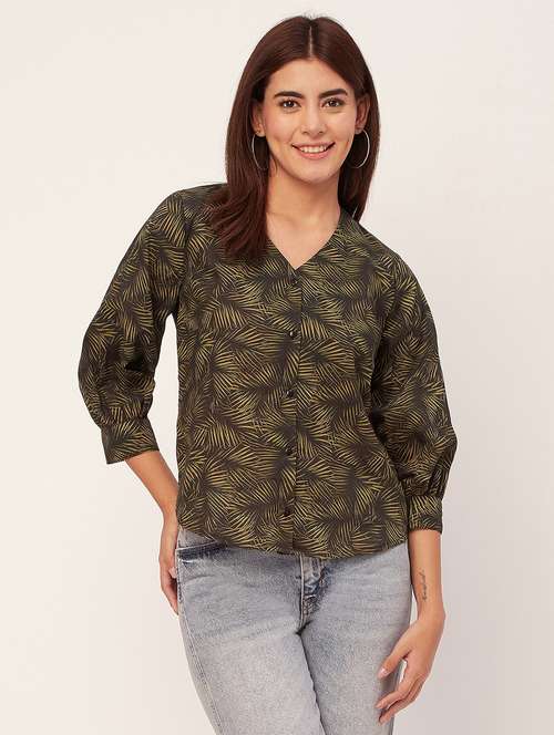 brown printed crop shirt - 20473264 -  Standard Image - 0