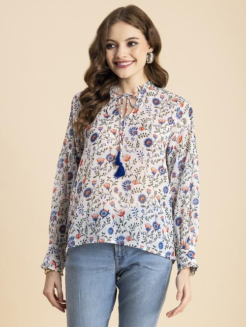 white floral straight top - 20473267 - Standard Image - 0