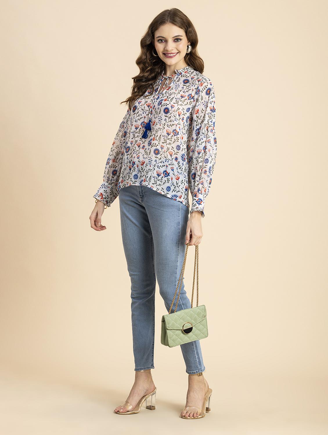 white floral straight top - 20473267 - Standard Image - 4