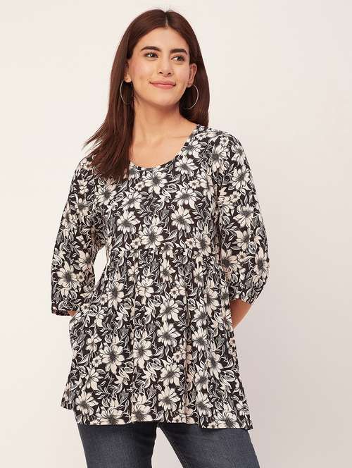 black floral peplum top - 20473268 -  Standard Image - 0