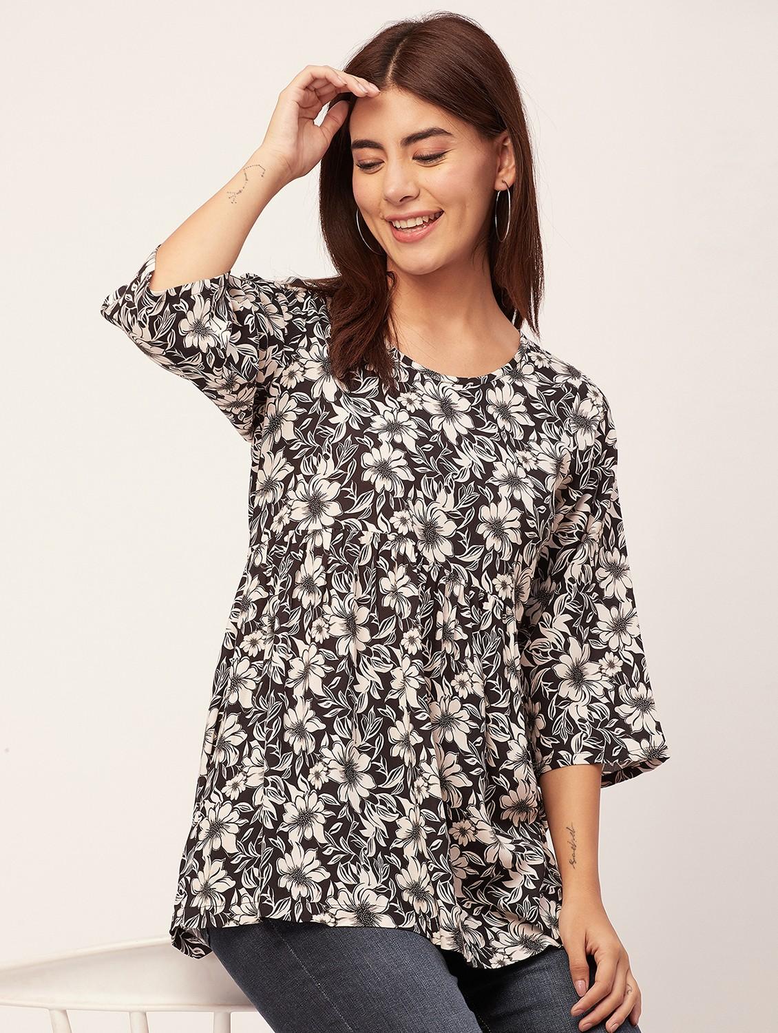 black floral peplum top - 20473268 -  Standard Image - 1