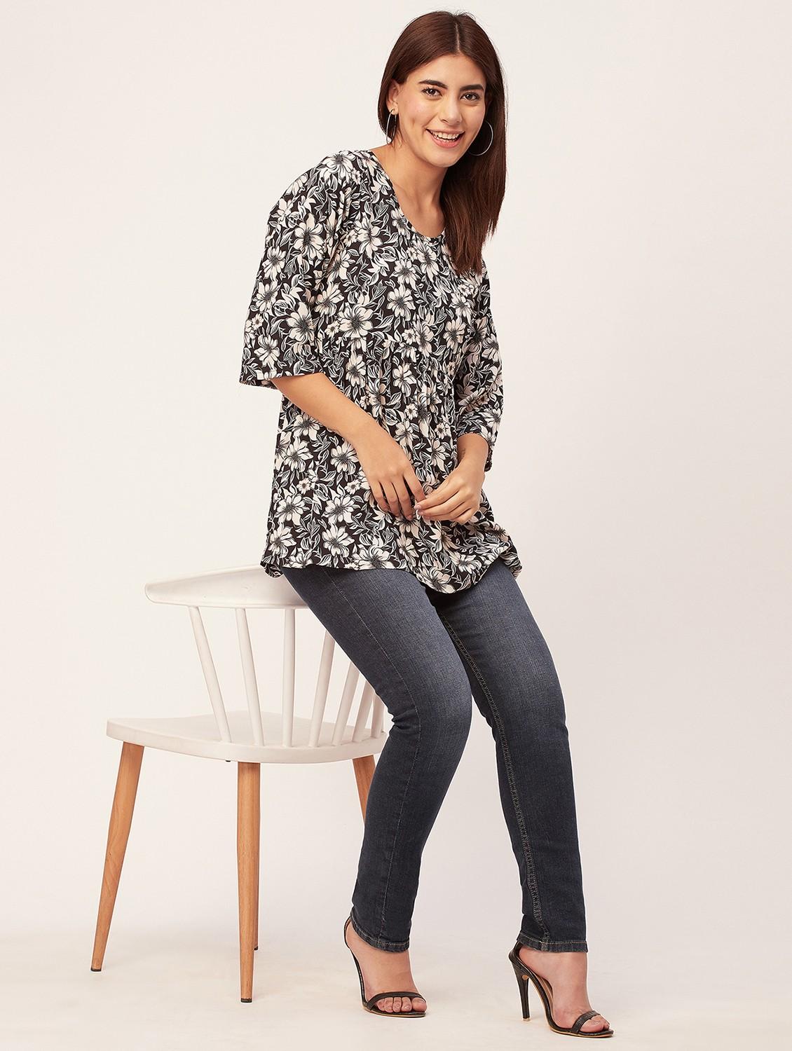 black floral peplum top - 20473268 - Standard Image - 4