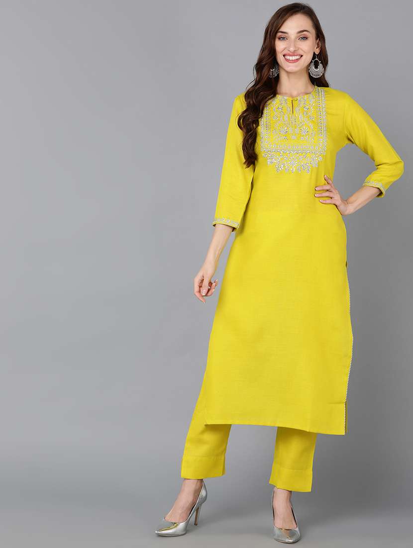 women yoke embroidered straight kurta