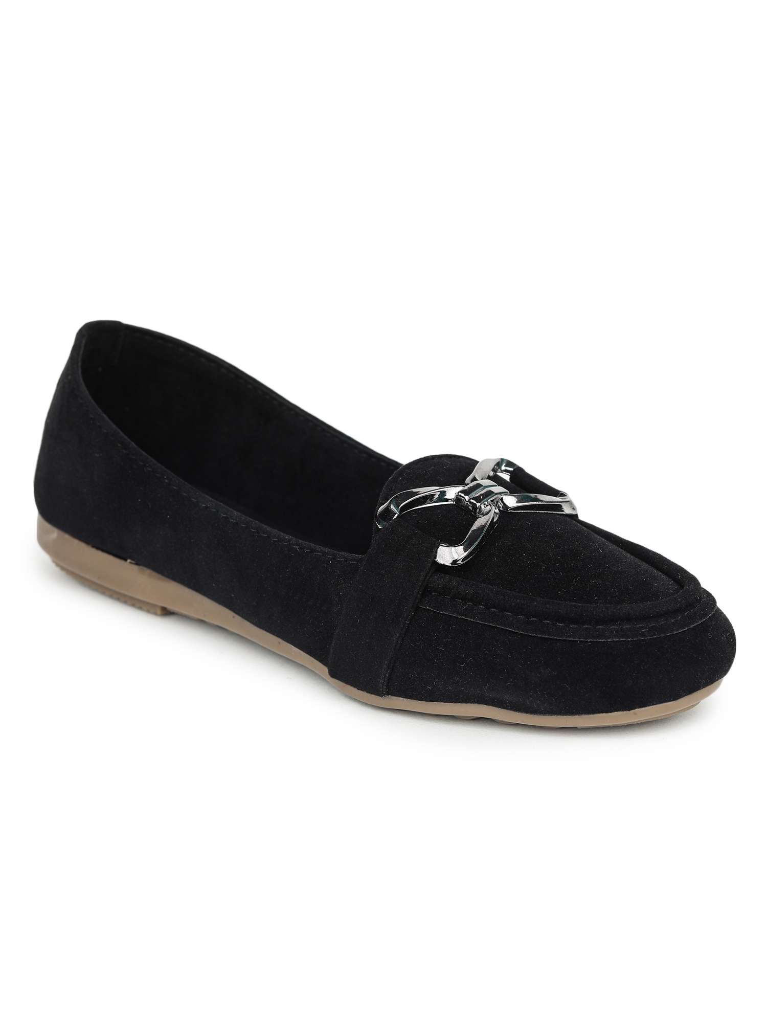 women solid black slip on ballerina - 20473972 -  Standard Image - 1