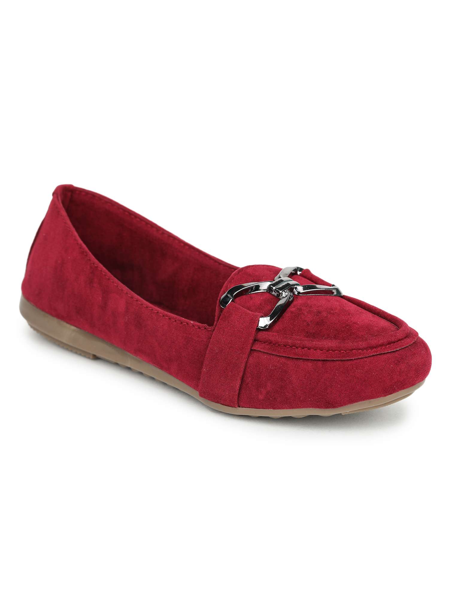 women solid maroon slip on ballerina - 20473974 -  Standard Image - 1