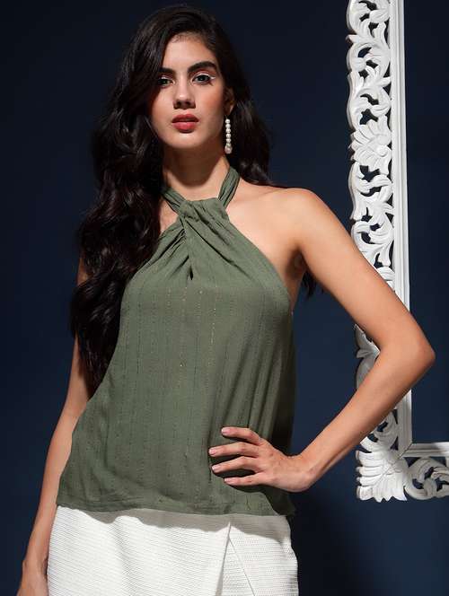 women self designed halter neck a-line top - 20474083 -  Standard Image - 0