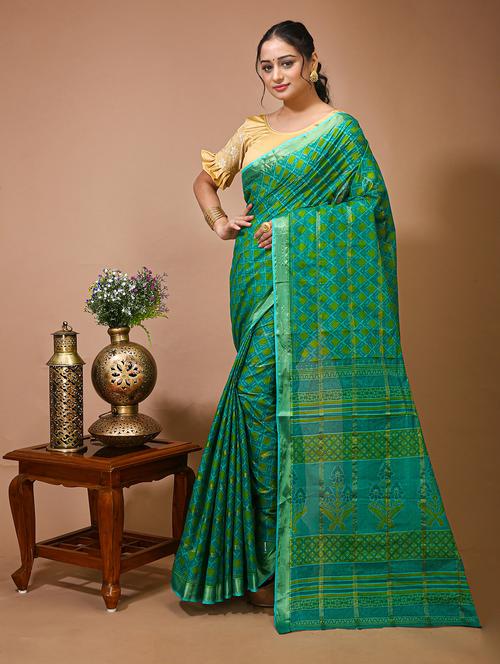 women's printed sea green colored saree - 20474311 -  Standard Image - 0