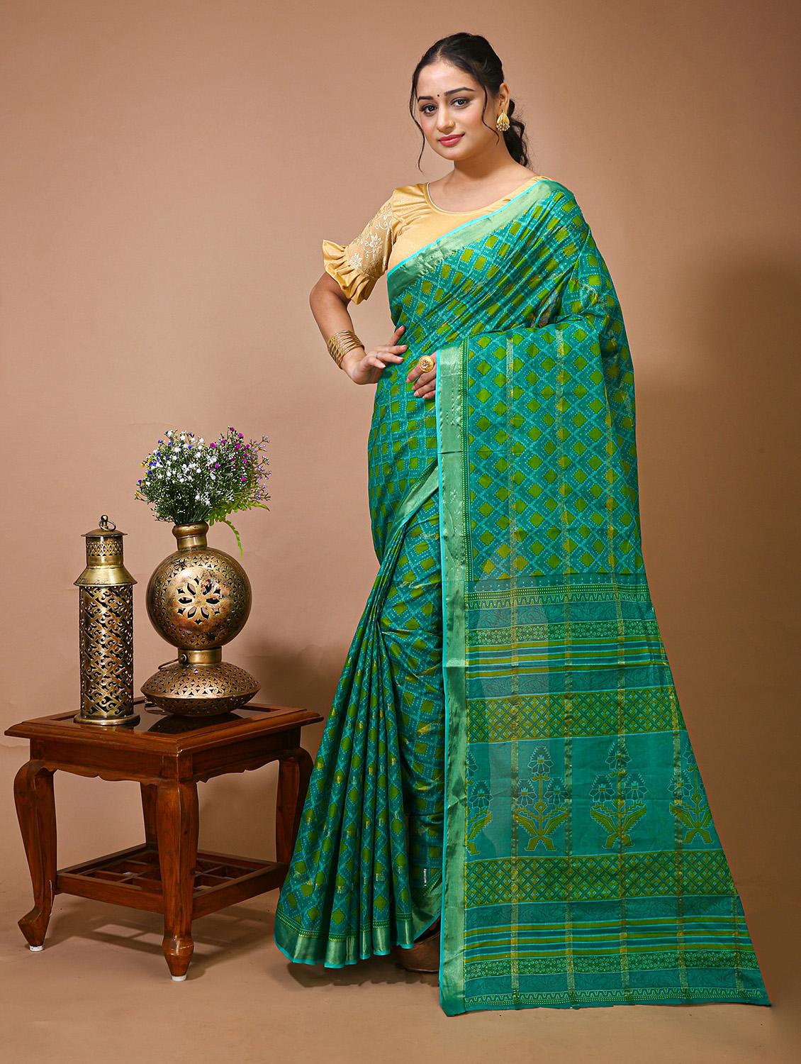 women's printed sea green colored saree - 20474311 -  Zoom Image - 0