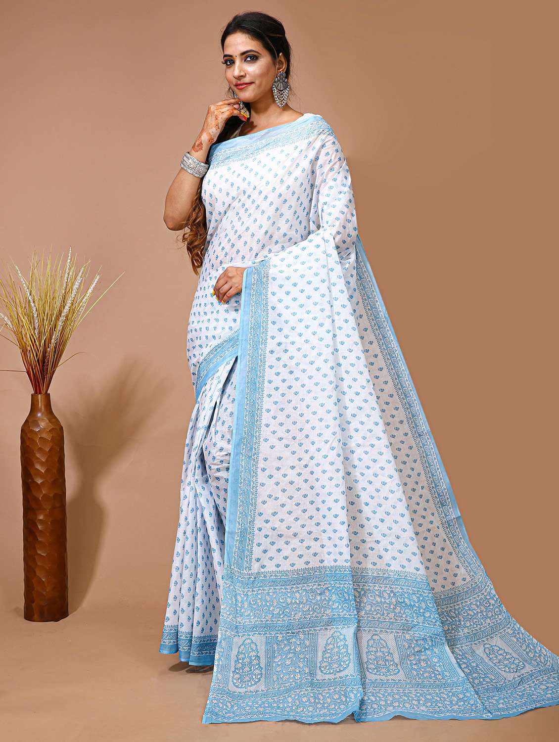 women's floral white colored saree