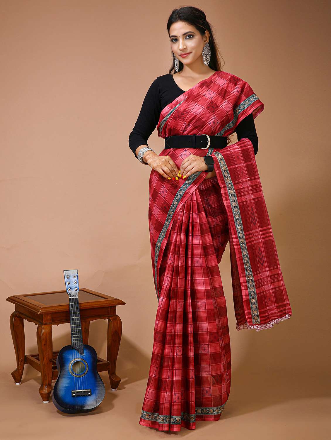 women's checks multi colored saree