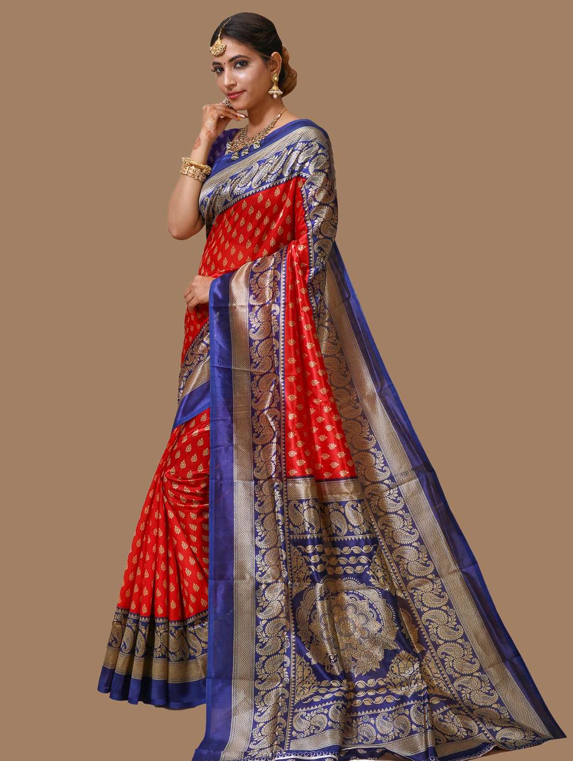 women's paisley red colored saree with blouse