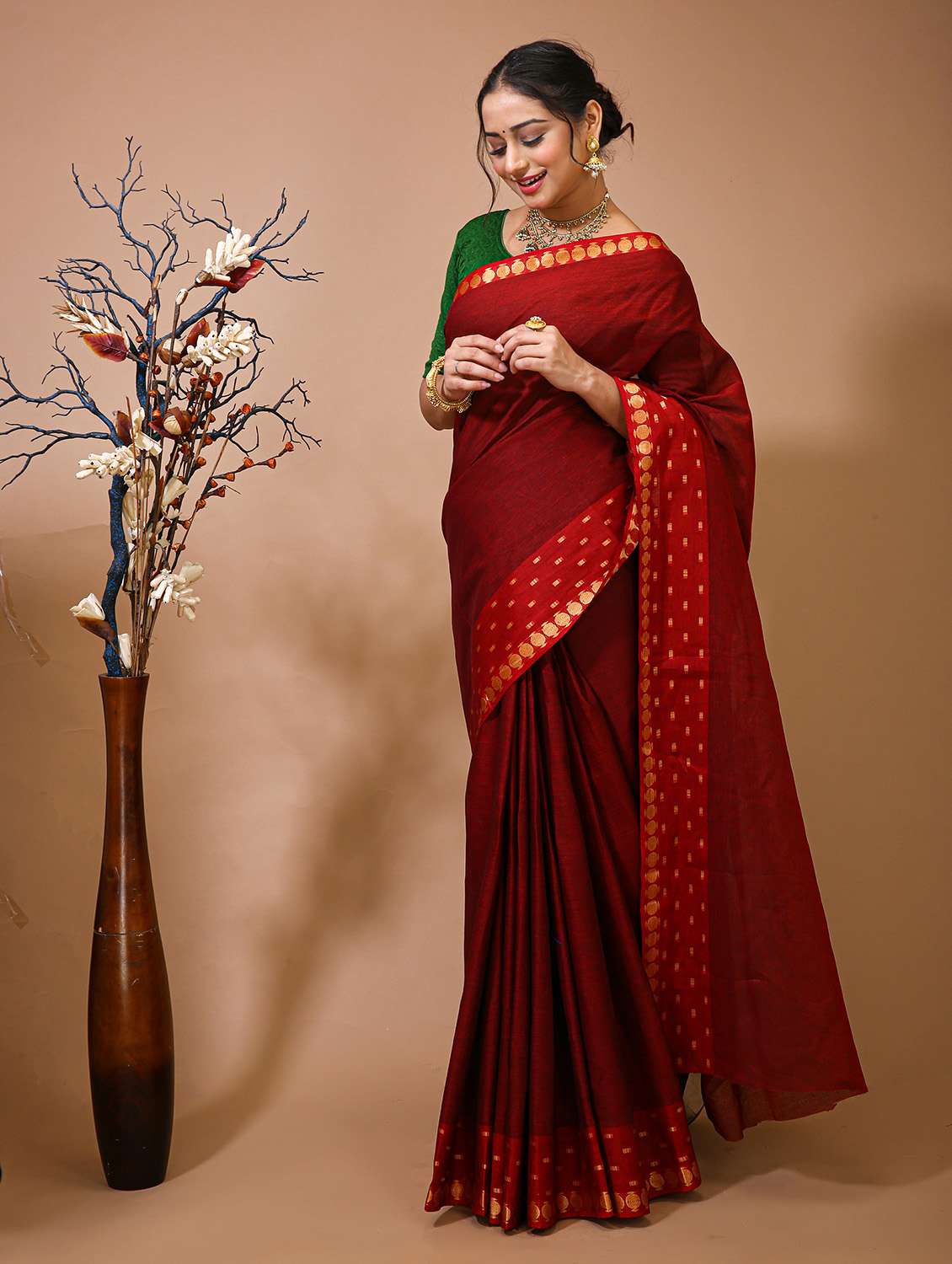 women's bordered royal blue colored saree