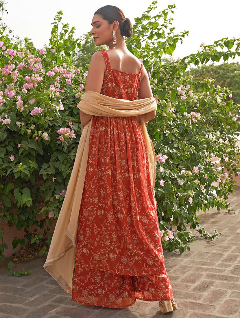 Orange Floral Printed Suit Set - 20474386 -  Standard Image - 1