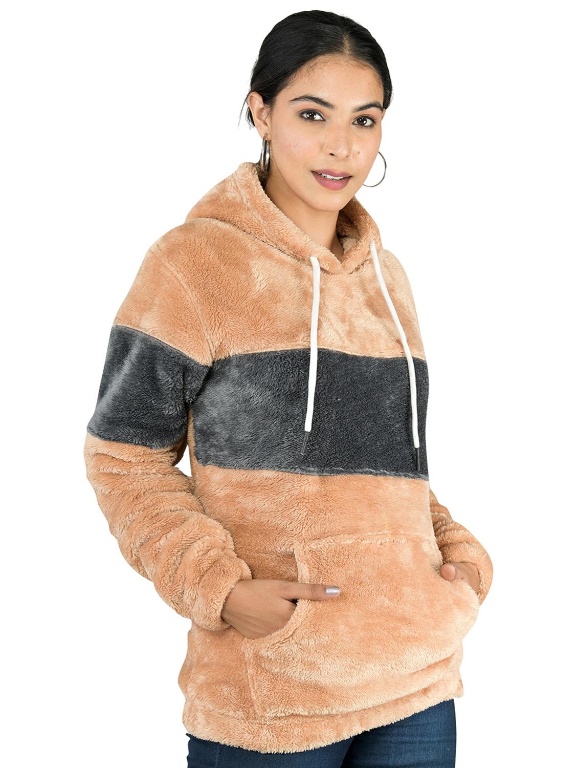 beige and grey color block hoodie sweatshirt - 20474601 - Standard Image - 1