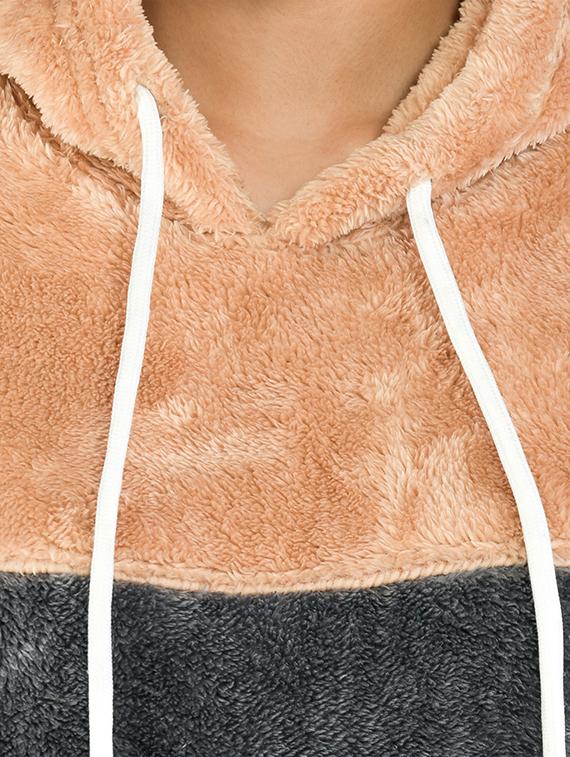 beige and grey color block hoodie sweatshirt - 20474601 - Standard Image - 4