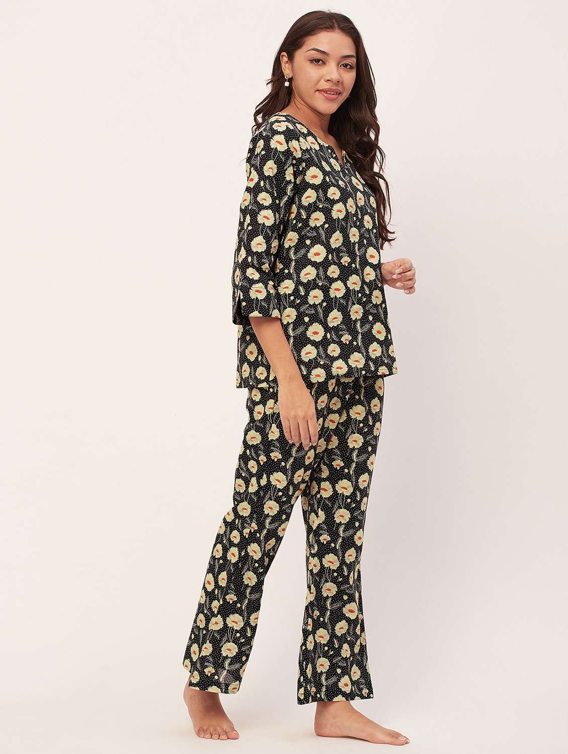 black floral pyjama nightwear set - 20475908 -  Standard Image - 1