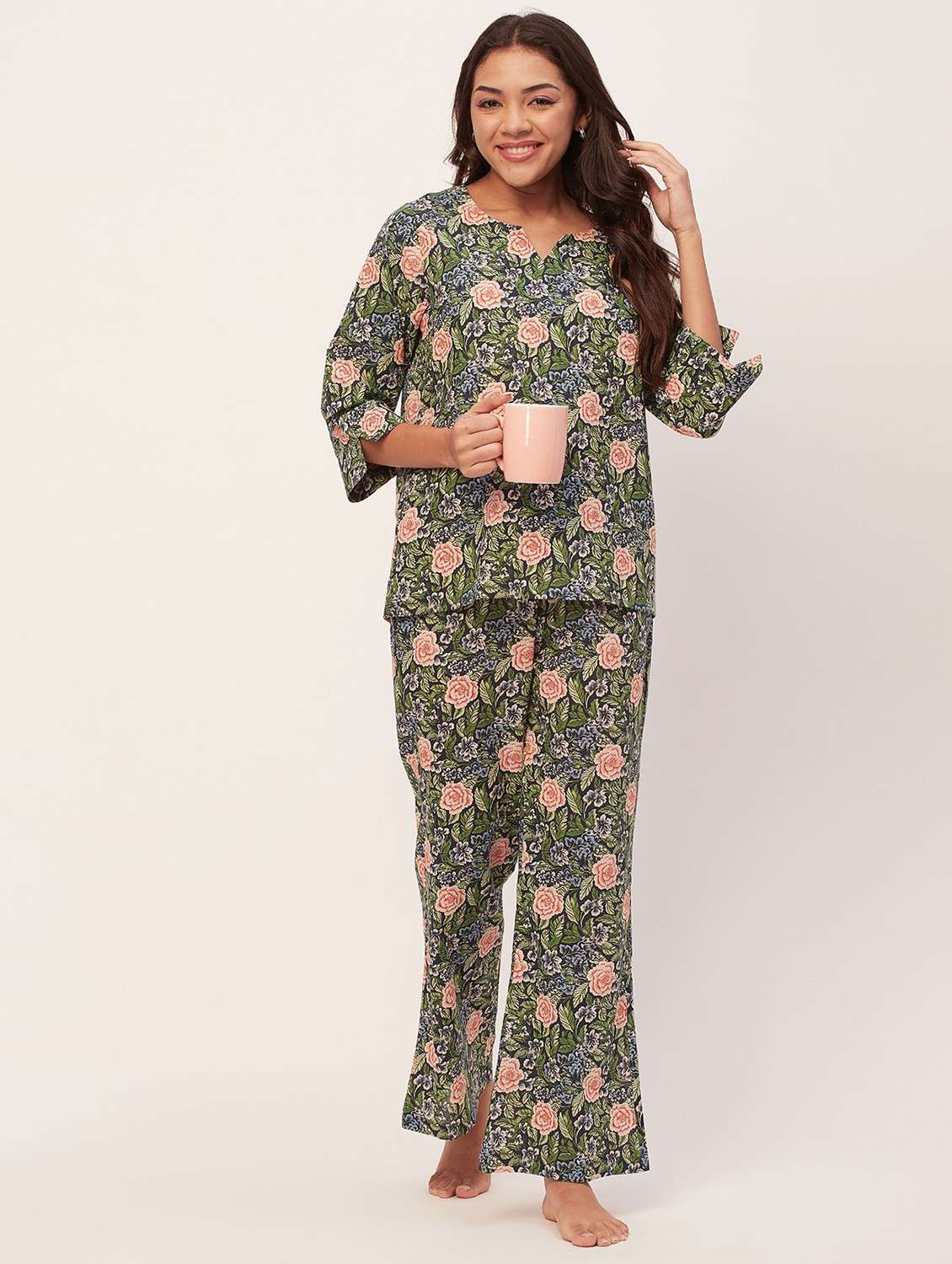navy blue floral pyjama nightwear set