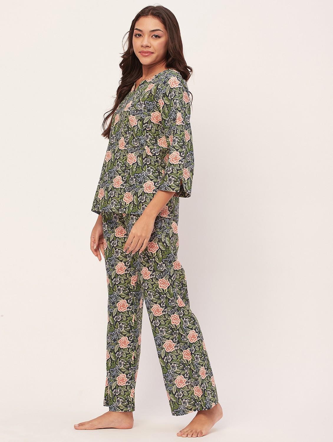 navy blue floral pyjama nightwear set - 20475909 -  Standard Image - 1