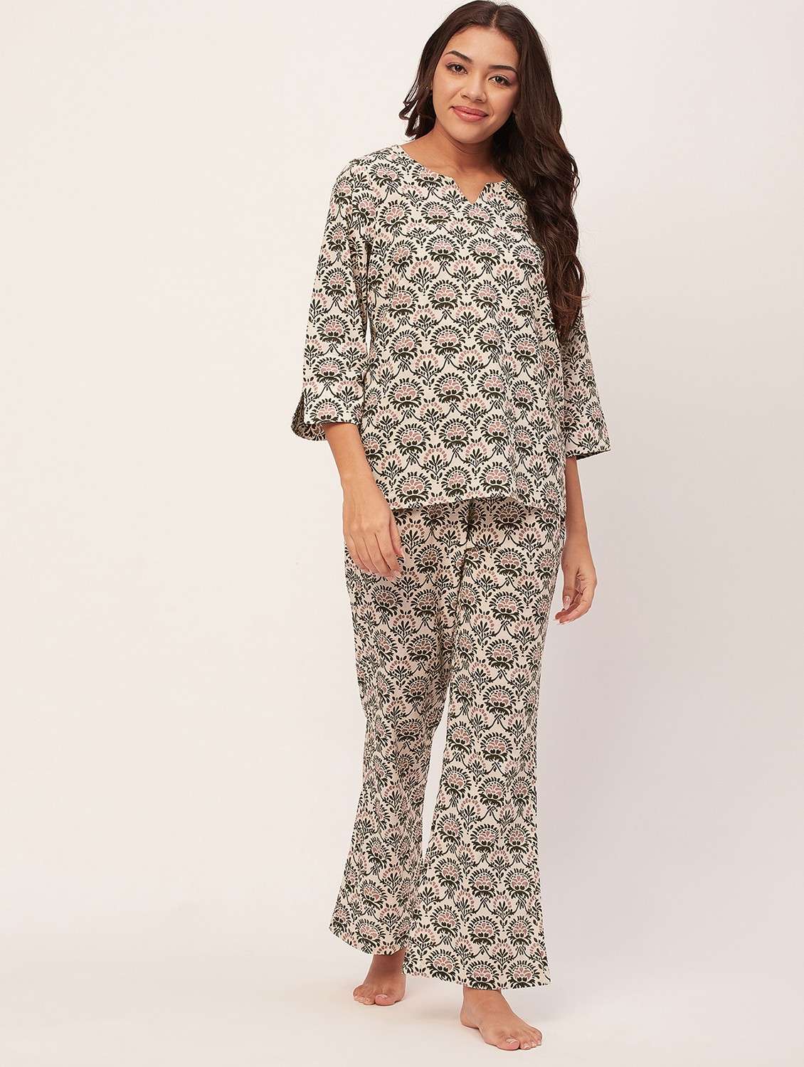 cream floral pyjama nightwear set