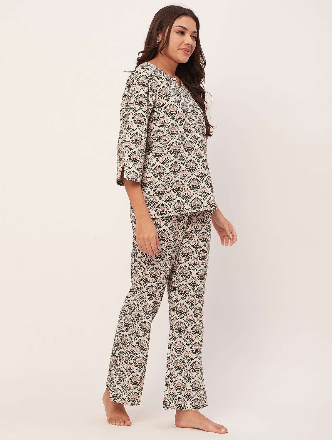 cream floral pyjama nightwear set - 20475910 - Standard Image - 1
