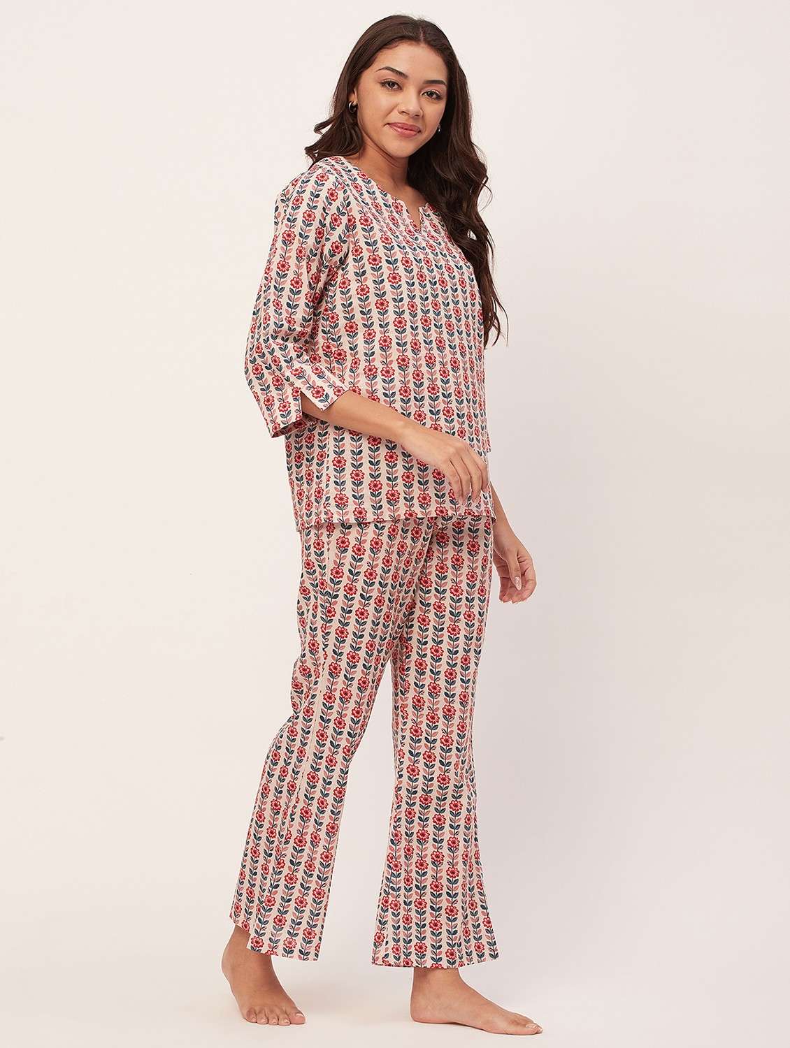 cream floral pyjama nightwear set - 20475912 -  Standard Image - 1
