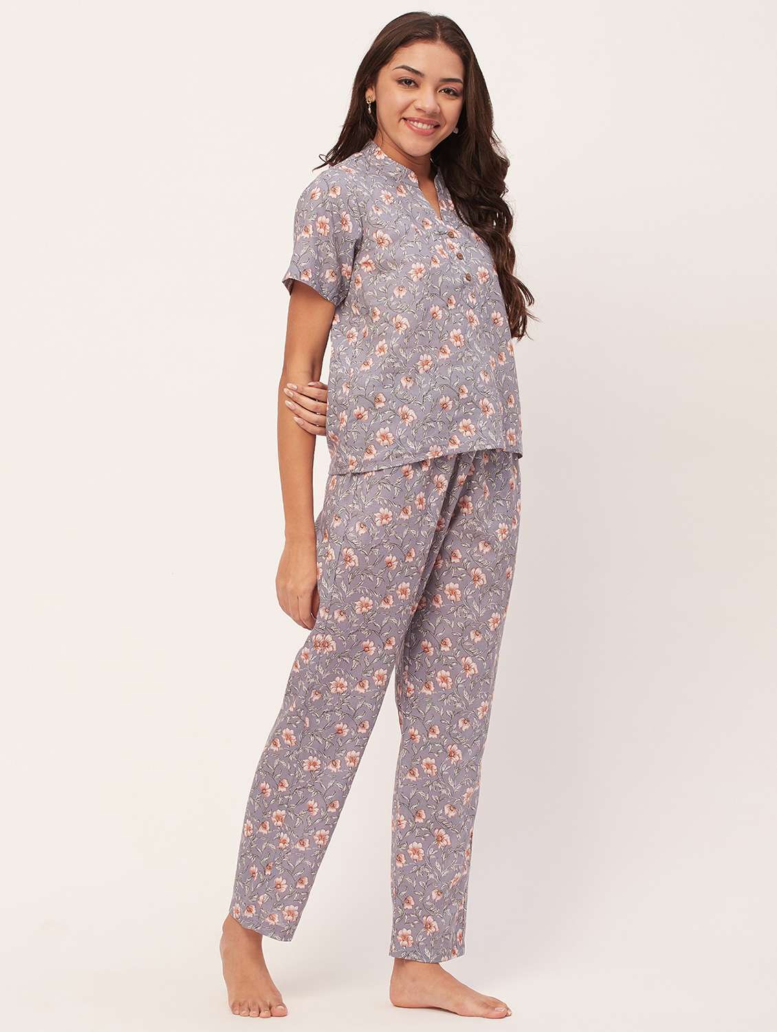 grey floral pyjama nightwear set - 20475913 -  Standard Image - 1