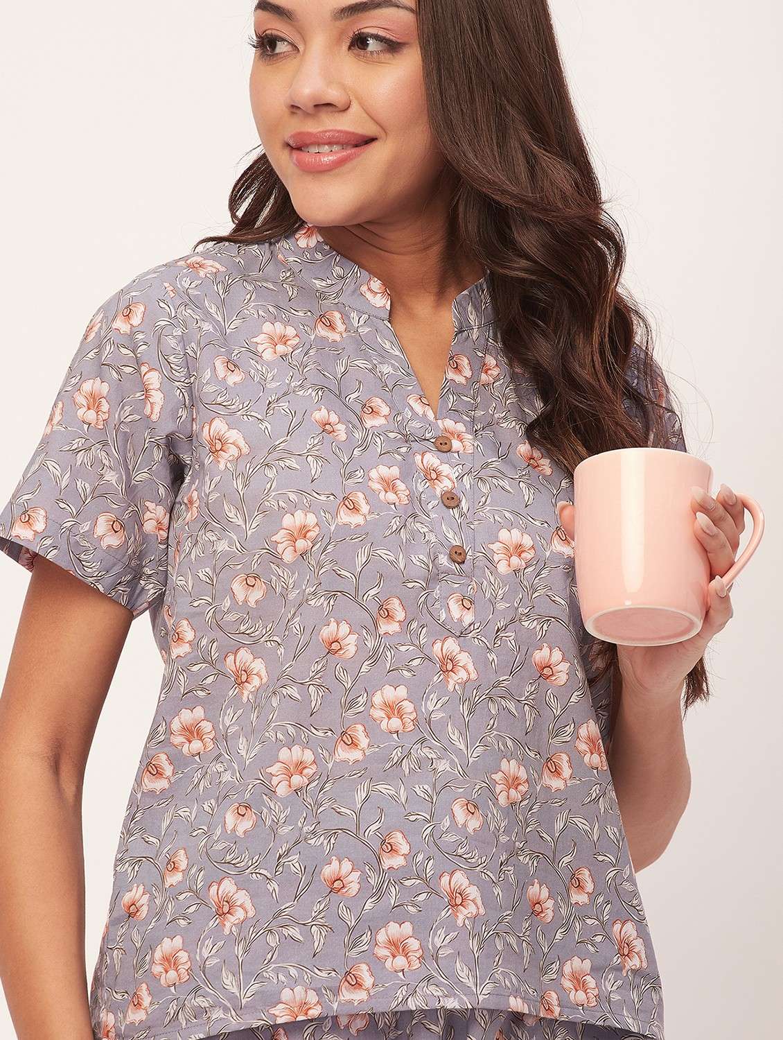 grey floral pyjama nightwear set - 20475913 -  Standard Image - 4