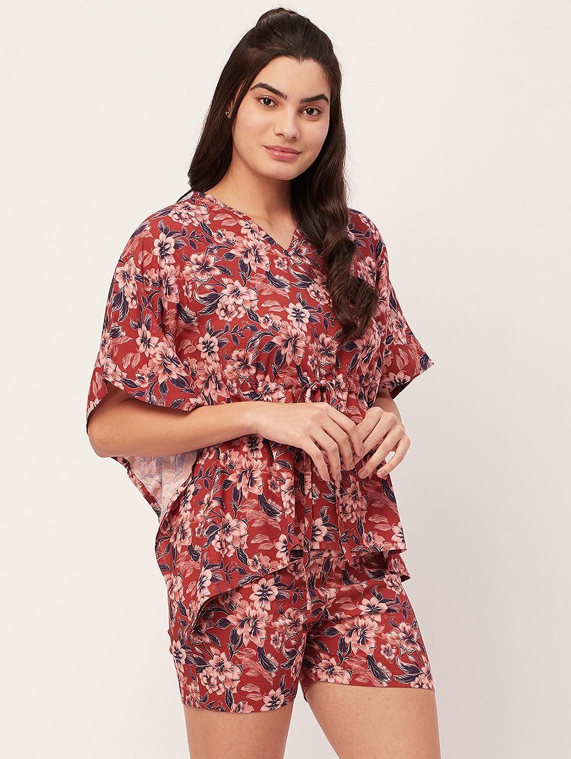 rust floral shorts nightwear set - 20475926 - Standard Image - 1
