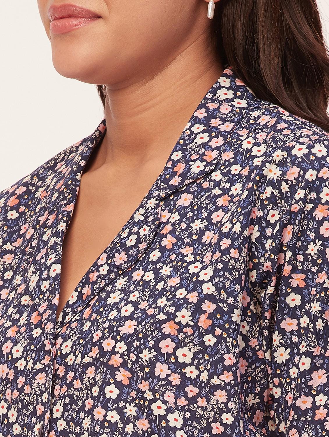 navy blue floral shorts nightwear set - 20475931 - Standard Image - 4