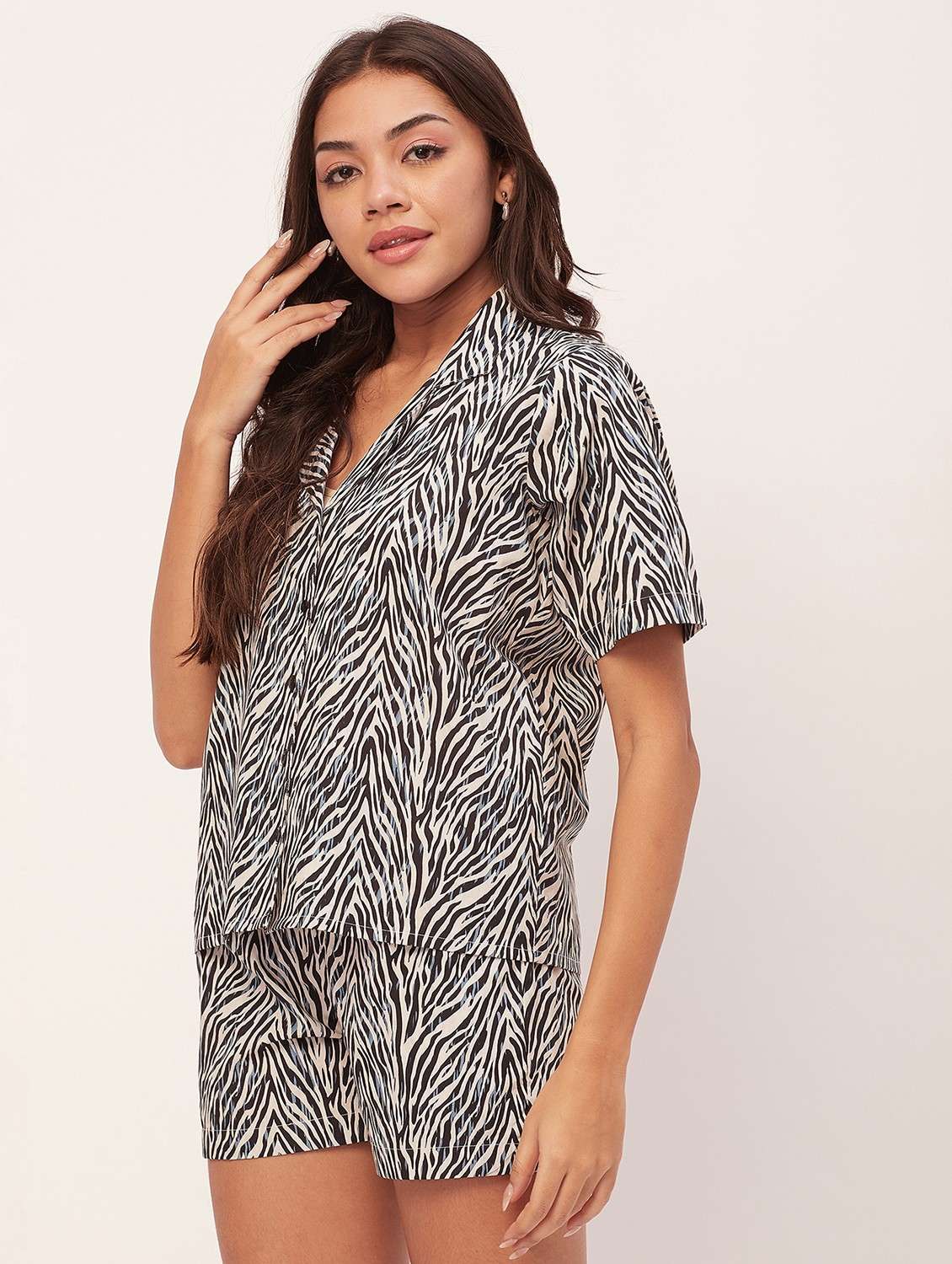 multicolour color printed shorts nightwear set - 20475934 -  Standard Image - 1