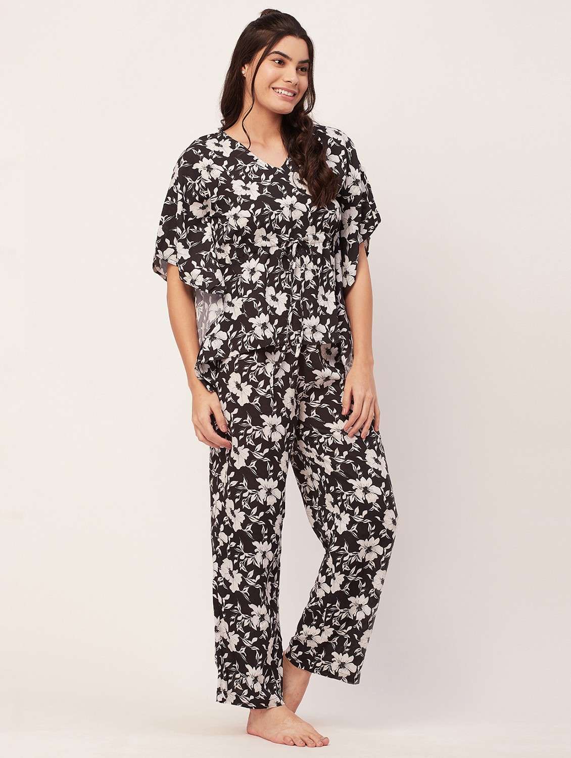 black floral print pyjama nightwear set - 20475937 - Standard Image - 1